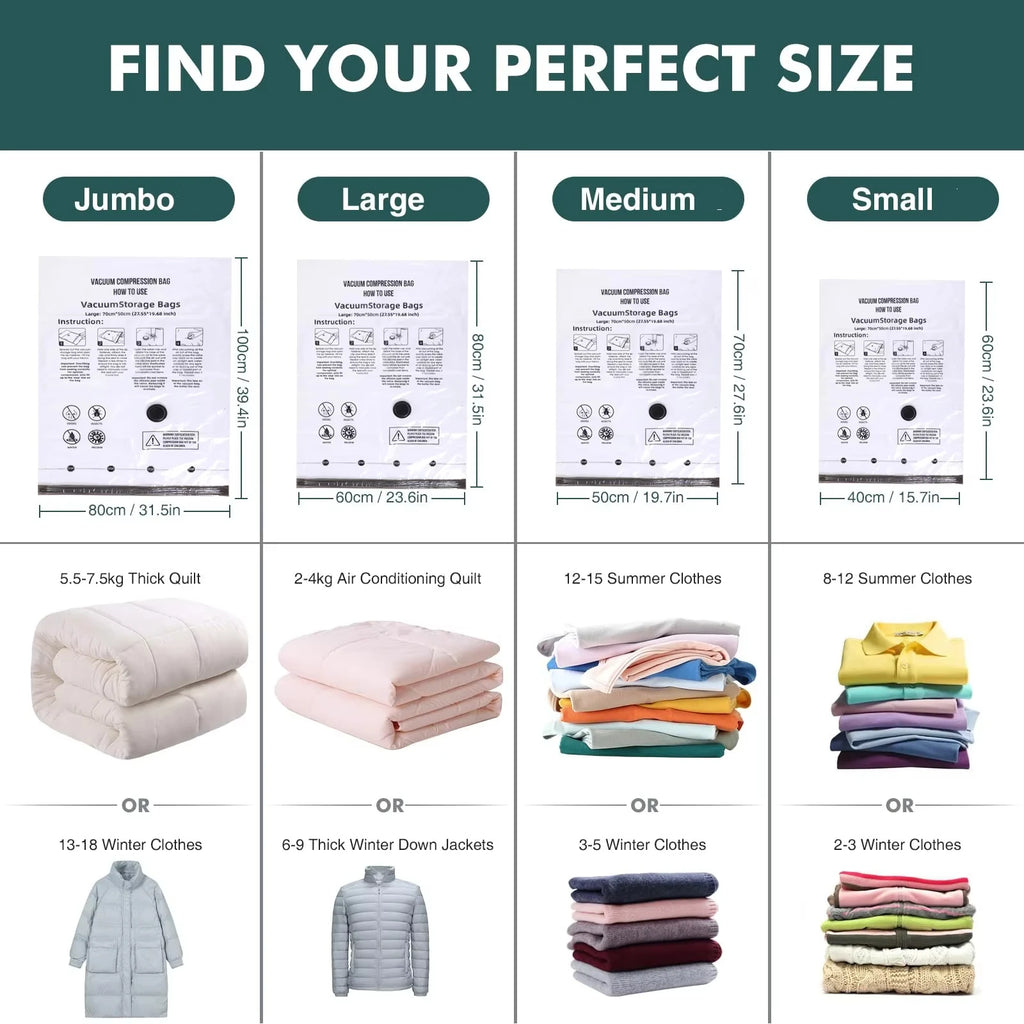 Sacs de Rangement Sous Vide Vêtements — Set 5 Compressibles