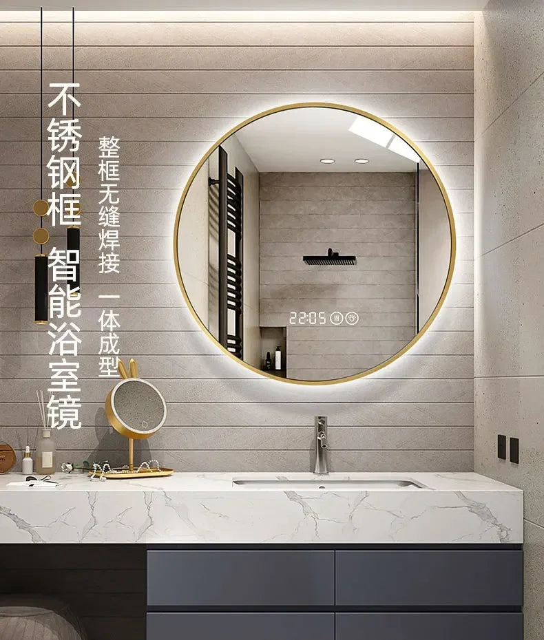 Miroir Rond Doré Vintage 50cm — Cadre Métal Mural Élégant