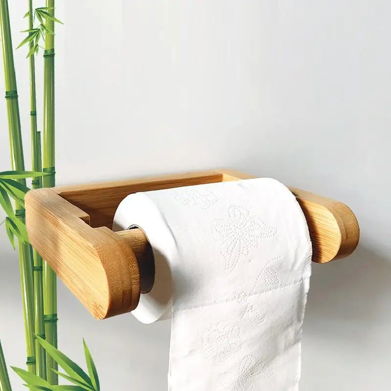 Porte-Rouleau Papier WC Bambou avec Étagère — Mural Naturel