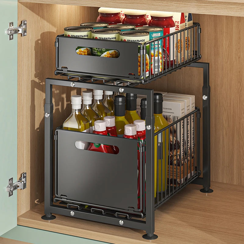 Organiseur Sous-Évier Extensible 2 Niveaux — Acier Chromé