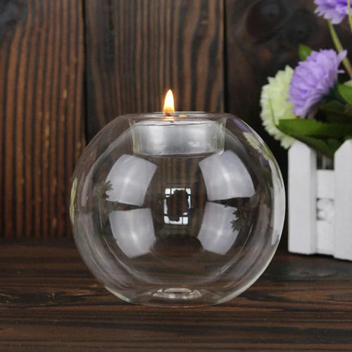 Bougeoir en verre nervuré décoratif — Style vintage tendance