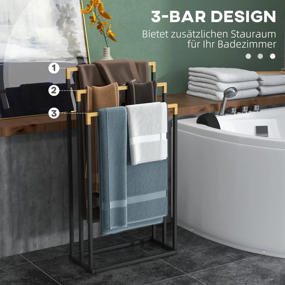 Porte-Serviettes Bambou Mural 3 Barres — Salle de Bain Nature