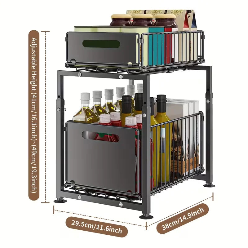 Organiseur Sous-Évier Extensible 2 Niveaux — Acier Chromé