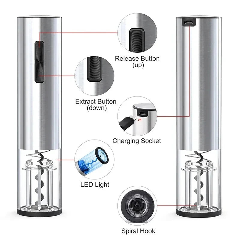 Tire-Bouchon Électrique Rechargeable USB-C — Ouvre-Bouteille Automatique